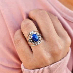 Natural Lapis Lazuli Silver Ring 925 Sterling Silver Ring Stone Ring Handmade Ring Statement Ring Bohemian Ring Women Ring Engagement Ring