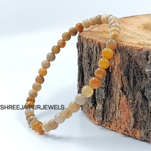 Natural Fossil Coral Bracelet: Yellow Gemstone Beaded Bracelet