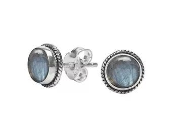 Labradorite Stud Earrings: 925 Sterling Silver Gemstone Studs