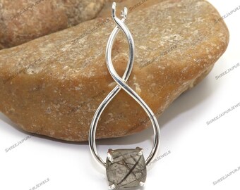 Black Rutile Quartz Pendant: Handmade 925 Sterling Silver Boho Pendant