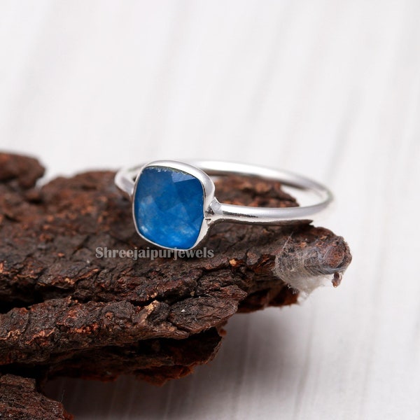 Blauer Quarz Ring, Blauer Topas Silber Ring, 925 Sterling Silber Ring, handgemachter Ring, minimalistischer Ring, Edelstein Ring, Frauen Ring, Boho Ring