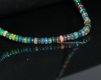 Colar de contas rondelle de opala etíope negra, prata esterlina 925, 40 cm