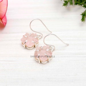 Pendiente de plata de cuarzo rosa natural, pendiente de plata de ley 925, pendiente de cuarzo rosa AAA+, pendiente minimalista, pendiente de mujer, regalo para ella