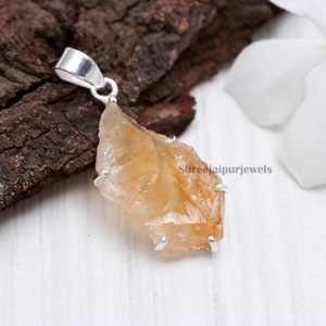Natural Citrine Silver Pendant, Raw Citrine Rough Stone Pendant, 925 Sterling Silver Pendant, Boho Pendant, Minimalist Pendant Women Pendant