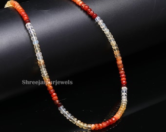 AAA Mexican Fire Opal Necklace: 925 Sterling Silver, Shaded Rondelle Beads
