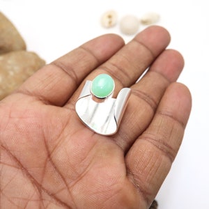 Chrysoprase Ring: Sterling Silver Adjustable Boho Statement Ring