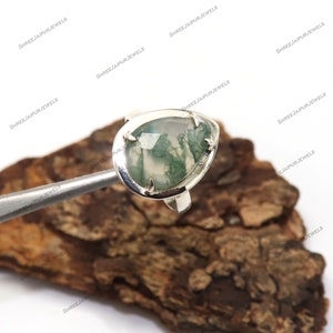 Handmade Pear Moss Agate Ring: 925 Sterling Silver Boho Ring