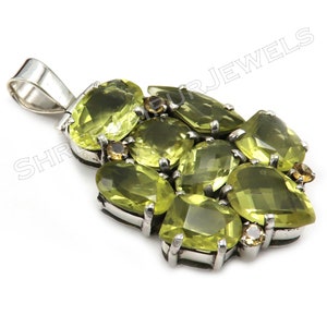 Handmade Lemon Quartz 925 Sterling Silver Pendant - Multi Shape Stone