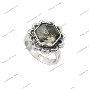 Green Moss Agate Ring: Handmade 925 Sterling Silver Boho Ring