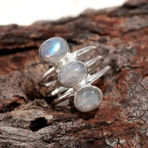 Rainbow Moonstone Ring: Handmade 925 Sterling Silver Boho Ring