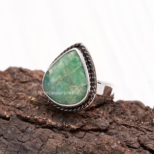 Green Beryl Ring: Pear Gemstone, 925 Sterling Silver, Handmade Boho Ring