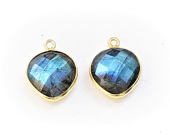 Conector de plata de amatista, piedra lunar y labradorita: Charm de corazón chapado en oro de 18 quilates