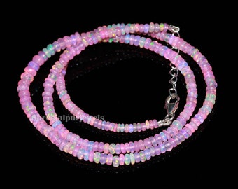 Collar de ópalo etíope rosa: cuentas redondas de plata de ley 925