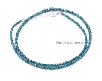 AAA Blue Diamond Uncut Bead Necklace: Raw Rough Diamond, 925 Silver