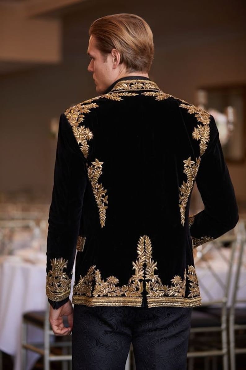 Black Poly Velvet Embroidered Jacket main image 1