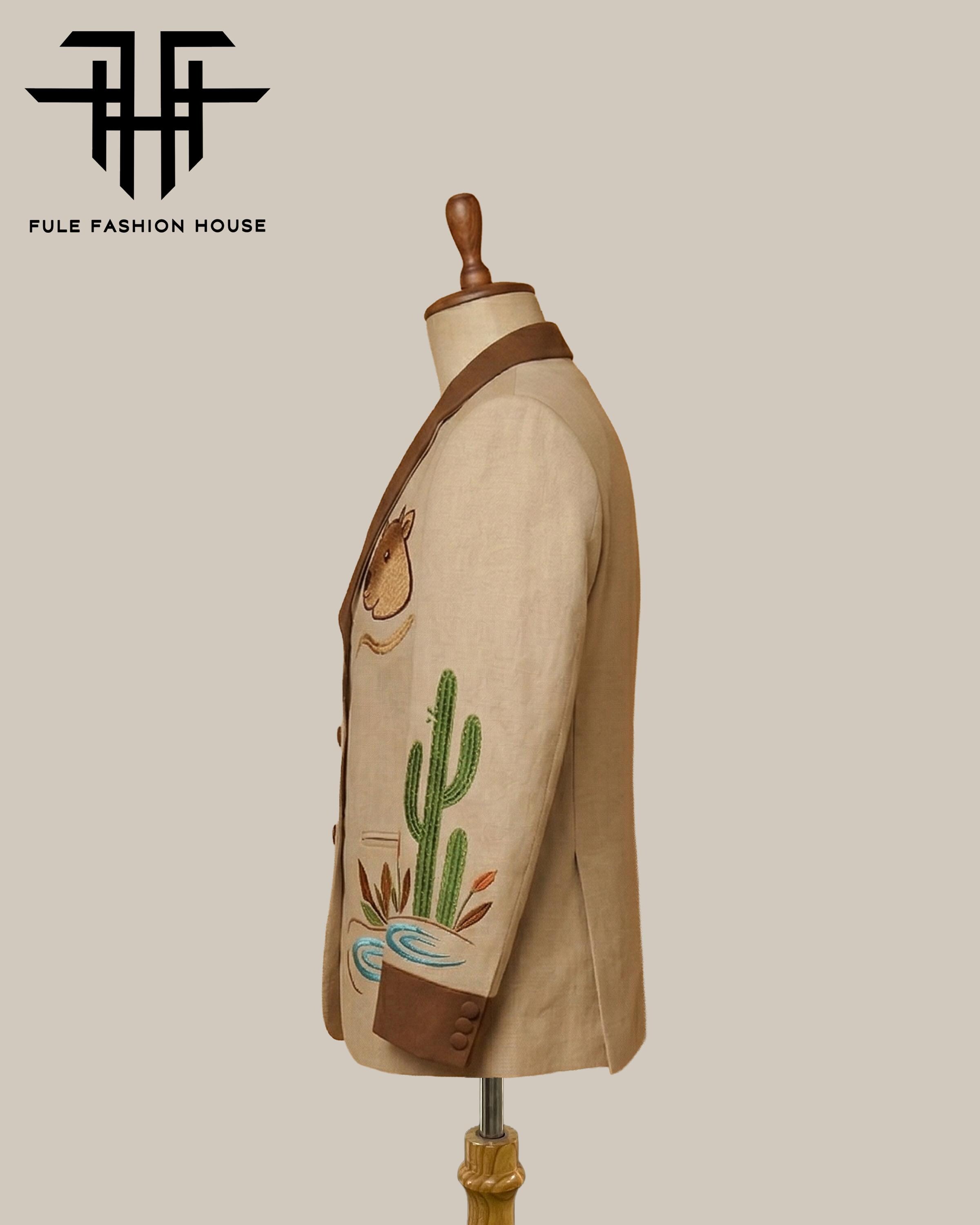 Capybara Desert Western Suit Beige Embroidered Luxury Nature Tailored ...