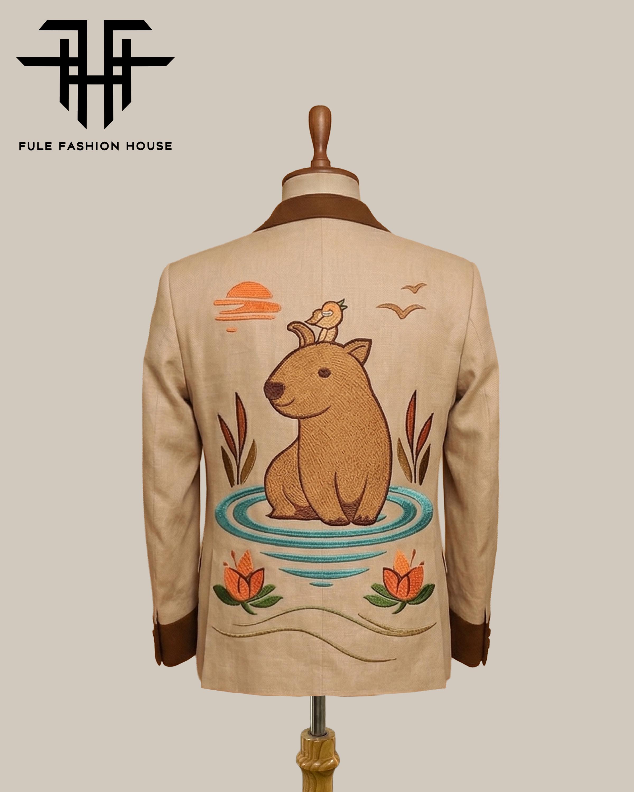 Capybara Desert Western Suit Beige Embroidered Luxury Nature Tailored ...