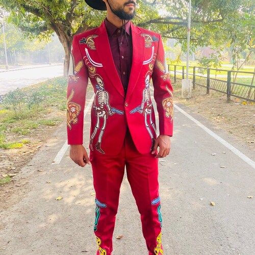Men 2pc Suit Custom Made Floral Embroidered Cotton Designer Etsy