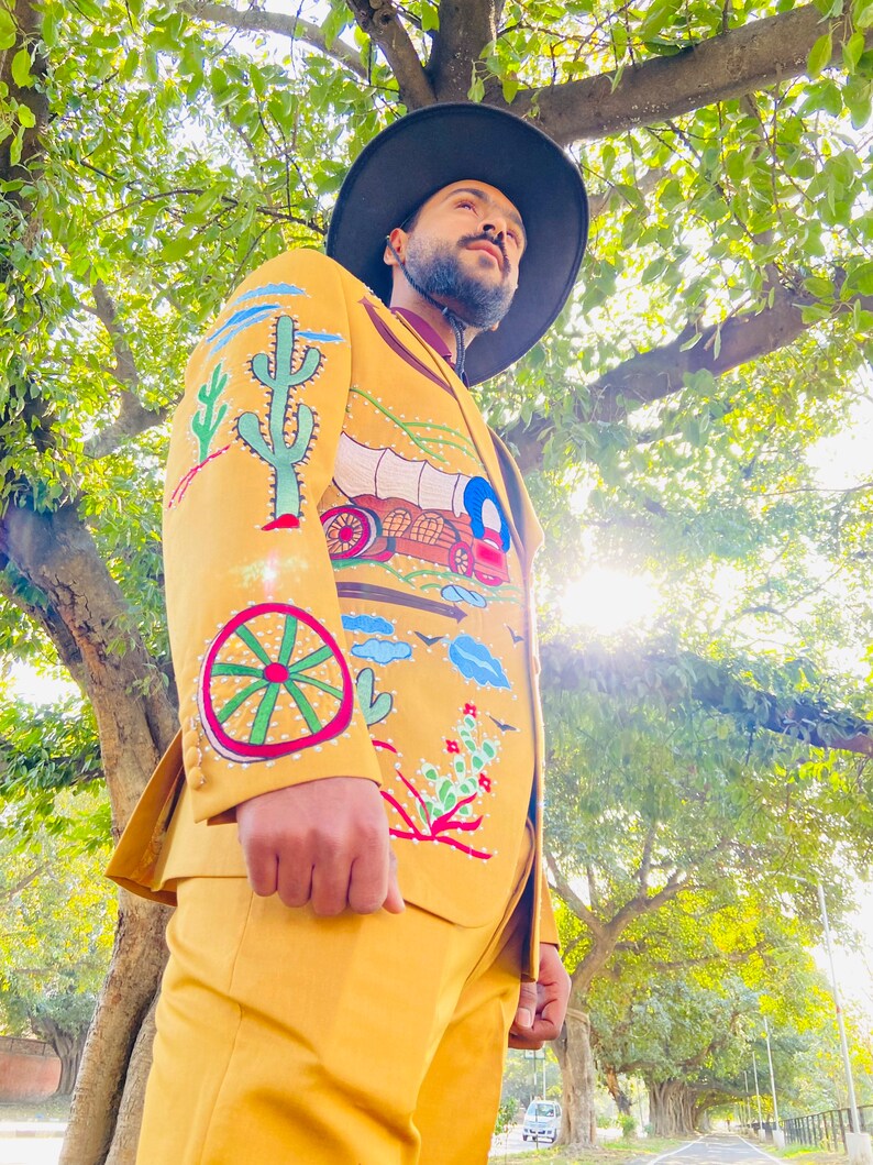 Men Two Piece Western Designer Suit Custom Made Embroidered Etsy