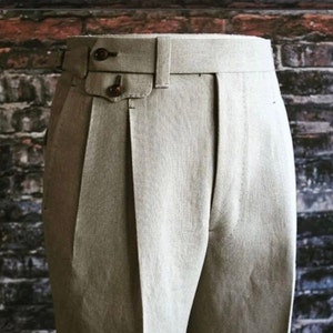 Men&#39;s Beige Cotton Gurkha Pants: High Waist, Button Closure