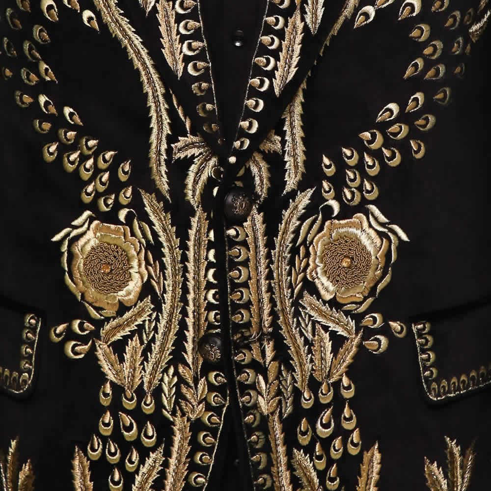 Men Black Jacket Custom Made Premium Cotton Heavy Embroidered Coat for ...