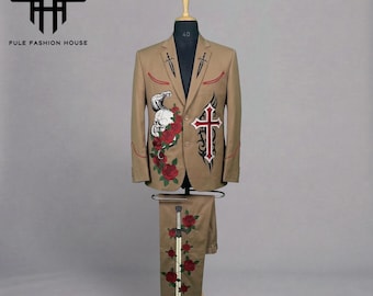 Bespoke Gothic Rose Cross Embroidered Suit