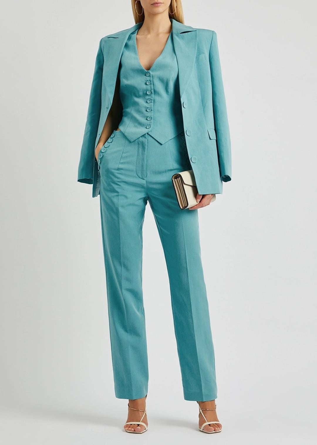 Women Turquoise Suit Three Piece Premium Custom Made Cotton Coat/vest
