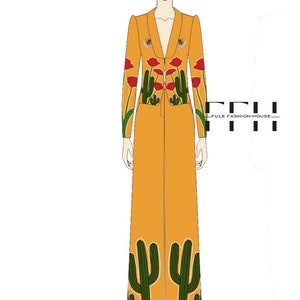 Floral Embroidered Western Pantsuit: Custom Yellow Wedding Outfit