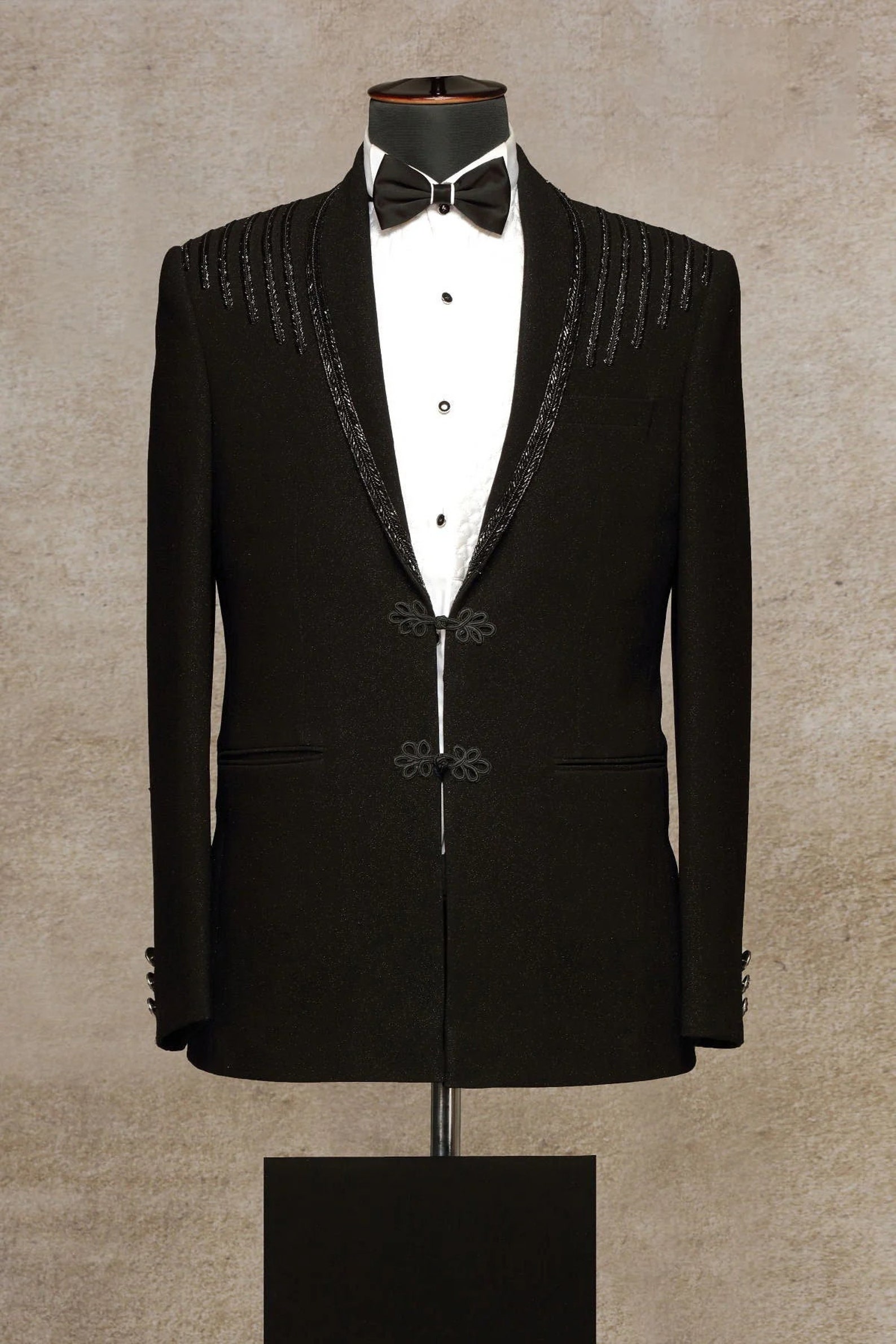Men Black Cutdana Embroidered Tuxedo Suit Designer Single - Etsy
