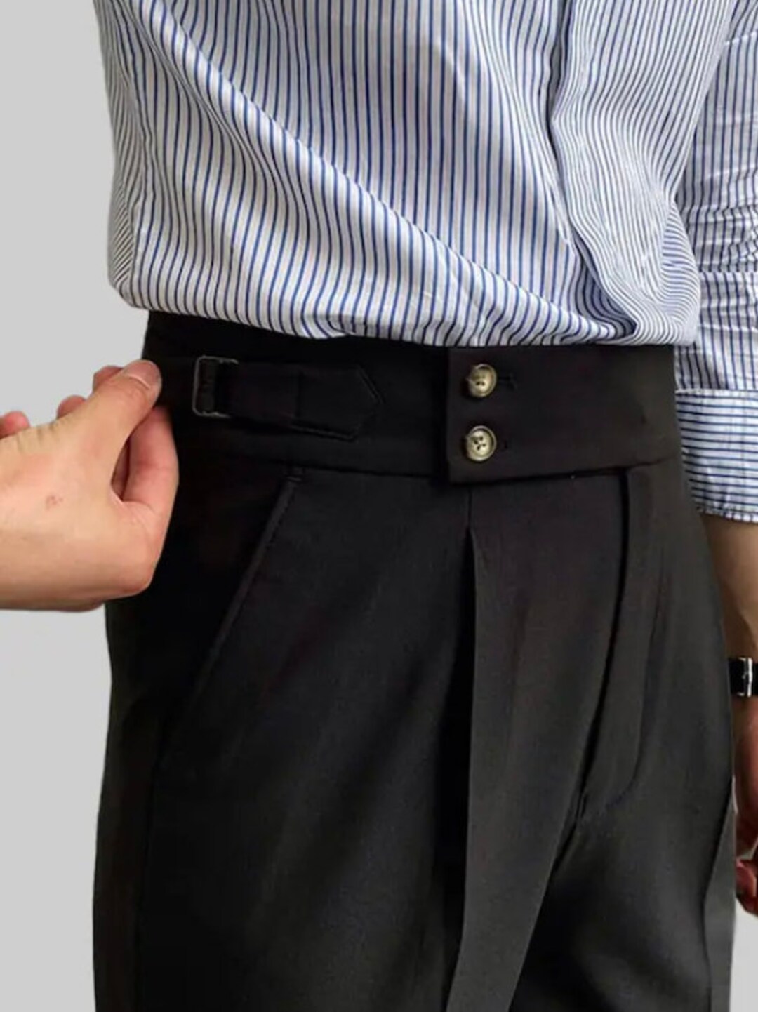 Men Black Cotton Pant Pleated Gurkha Trouser Bottom Cuff Men Black Cotton Pant Pleated Gurkha Trouser Bottom Cuff