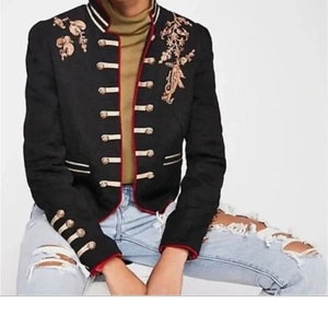 Women's Black Embroidered Military Blazer: Custom Designer Jacket