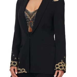 Women Black Jacket Custom Made Embroidered Blazer Premium Cotton Coat
