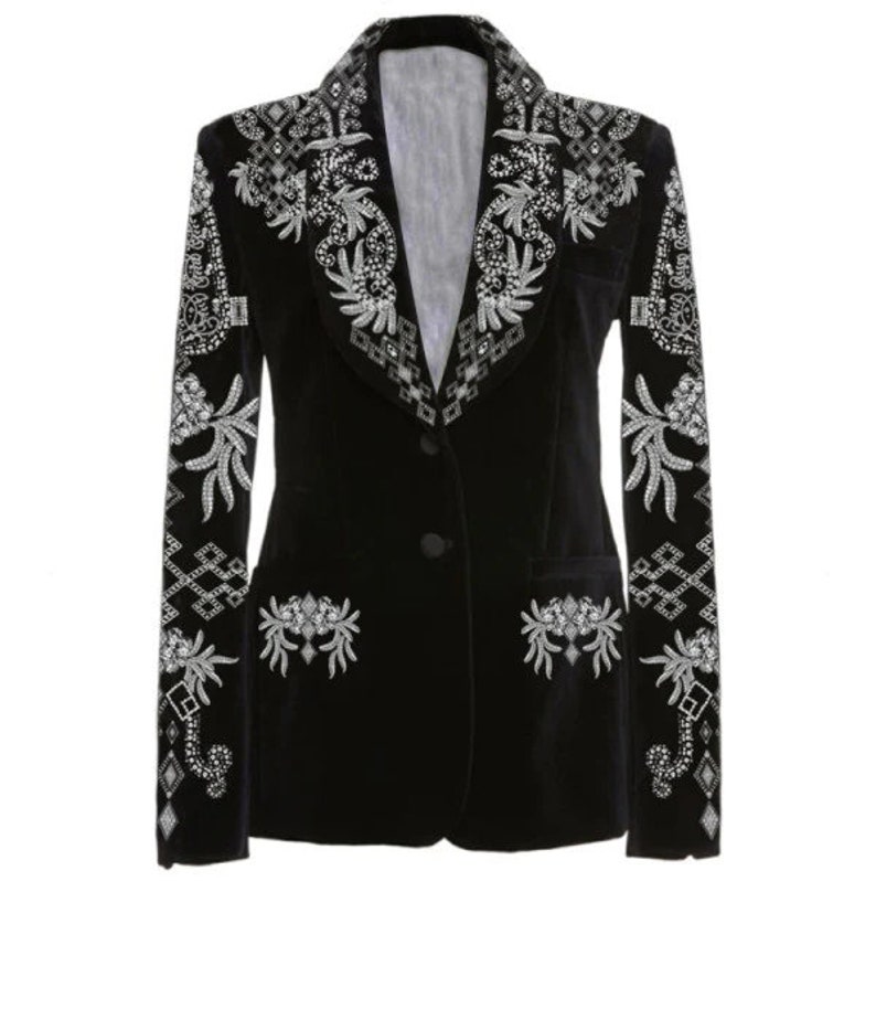 Women Black Embroidered Blazer Custom Made Designer Velvet Etsy