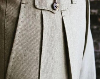 Pantalones Gurkha de algodón beige para hombre: cintura alta, cierre de botones