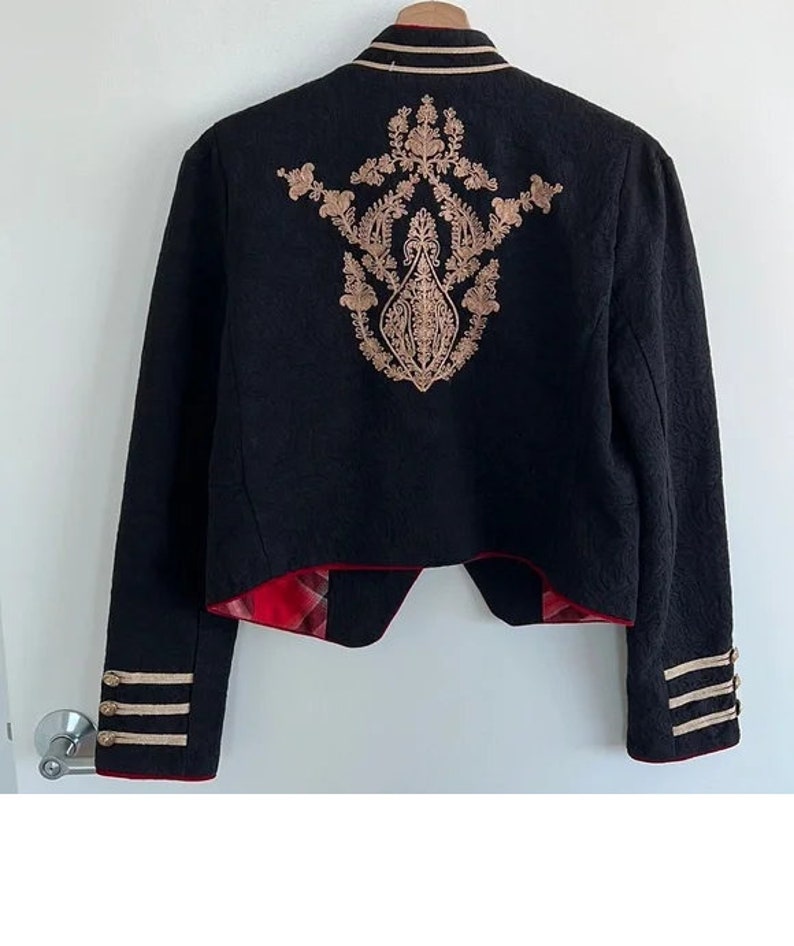 Women's Black Embroidered Military Blazer: Custom Designer Jacket