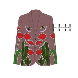 Custom Men&#39;s Floral Embroidered Western Suit: Rhinestone Wedding Prom Outfit