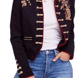 Women's Black Embroidered Military Blazer: Custom Designer Jacket