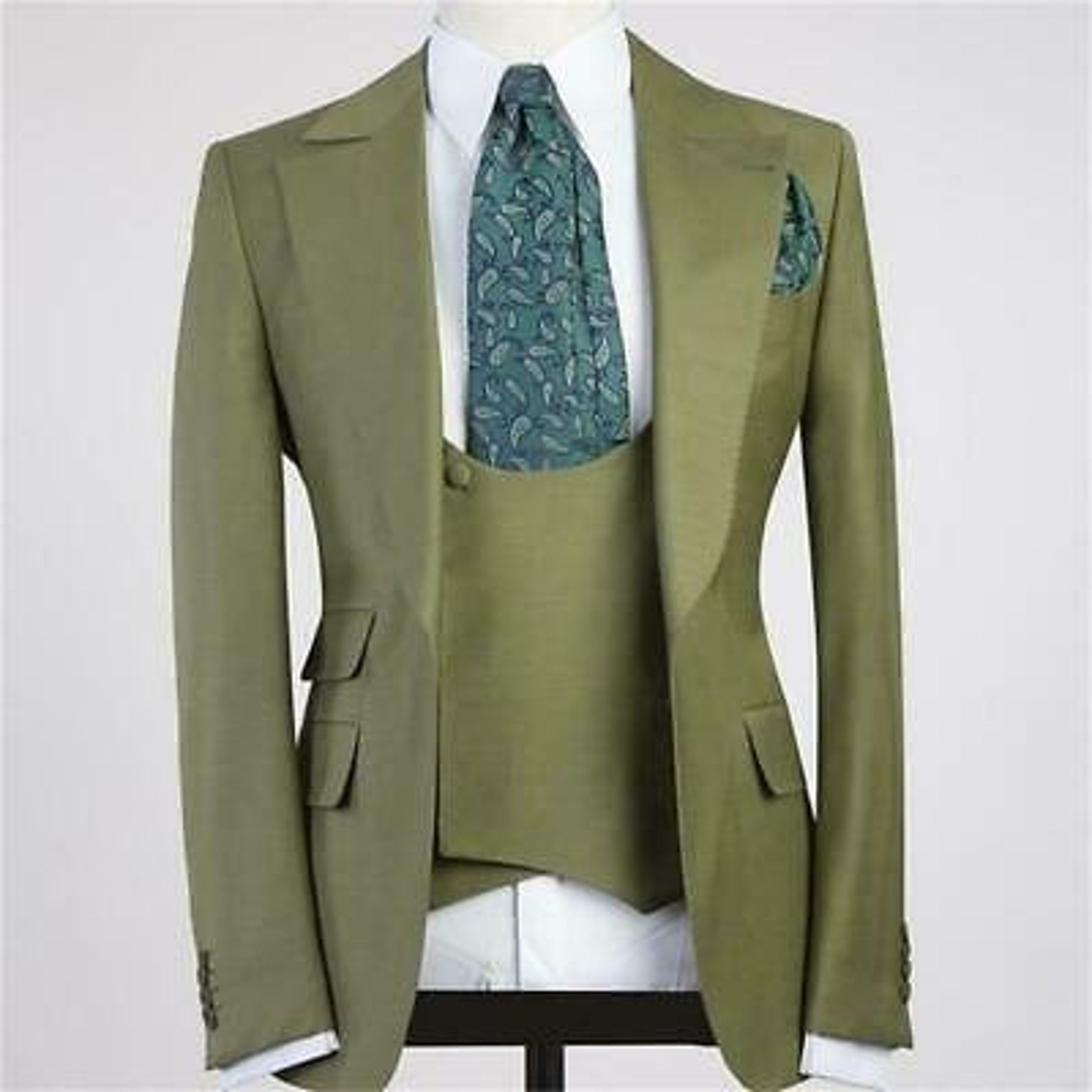 Men's Two Button Single Breasted Notch Lapel Suit Olive Green main image 0