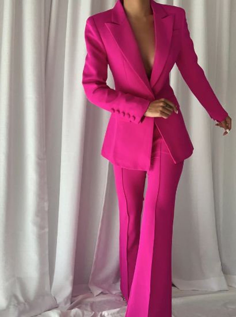 Women Two Piece FUCHSIA Suit Custom Made Single Breasted - Etsy