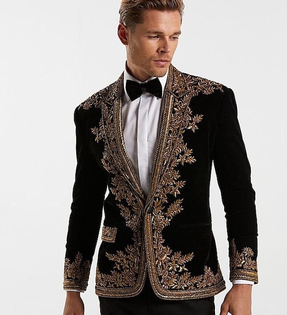 Men Black Velvet Hand Embroidered Blazer/jacket/coat for Wedding Groomsmen  Dinner Office Prom Party Cocktail Personalized Gift for Him -  Canada