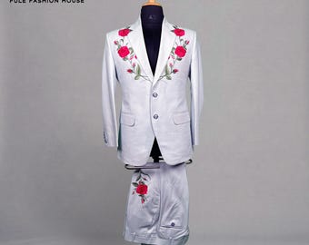 Embroideredsuit Light Blue Floral Embroidered Party Wear Suit