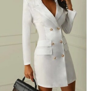 Women White Double Breasted Blazer Dress Without Belt for Wedding ...
