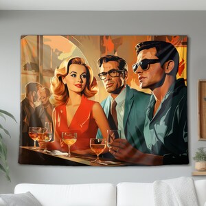 Classy Woman and Men Having Drinks Wall Tapestry, Hanging Wall Art Decor, Decoration Gift For Home Dorm or Office, Boho Interior