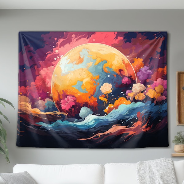 Abstract Colourful Earth Wall Tapestry, Hanging Wall Art Decor, Decoration Gift For Home Dorm or Office, Boho Interior