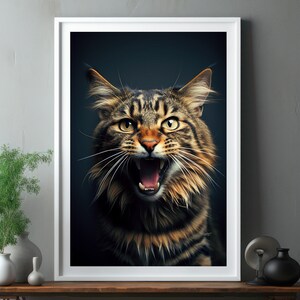 Miagolare del gatto soriano, arte della parete con ritratto, stampa scaricabile istantaneamente, decorazioni per la casa stampabili, simpatico gatto birichino, download di stampe d&#39;arte