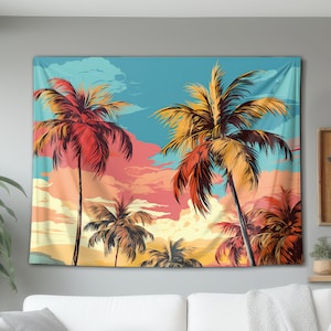 Colourful Coconut Palms Wall Tapestry, Hanging Wall Art Decor, Decoration Gift For Home Dorm or Office, Boho Interior