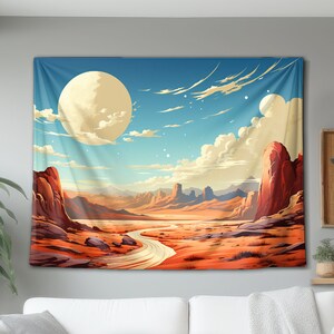 Desert With Moon Wall Tapestry, Hanging Wall Art Decor, Decoration Gift For Home Dorm or Office, Boho Interior