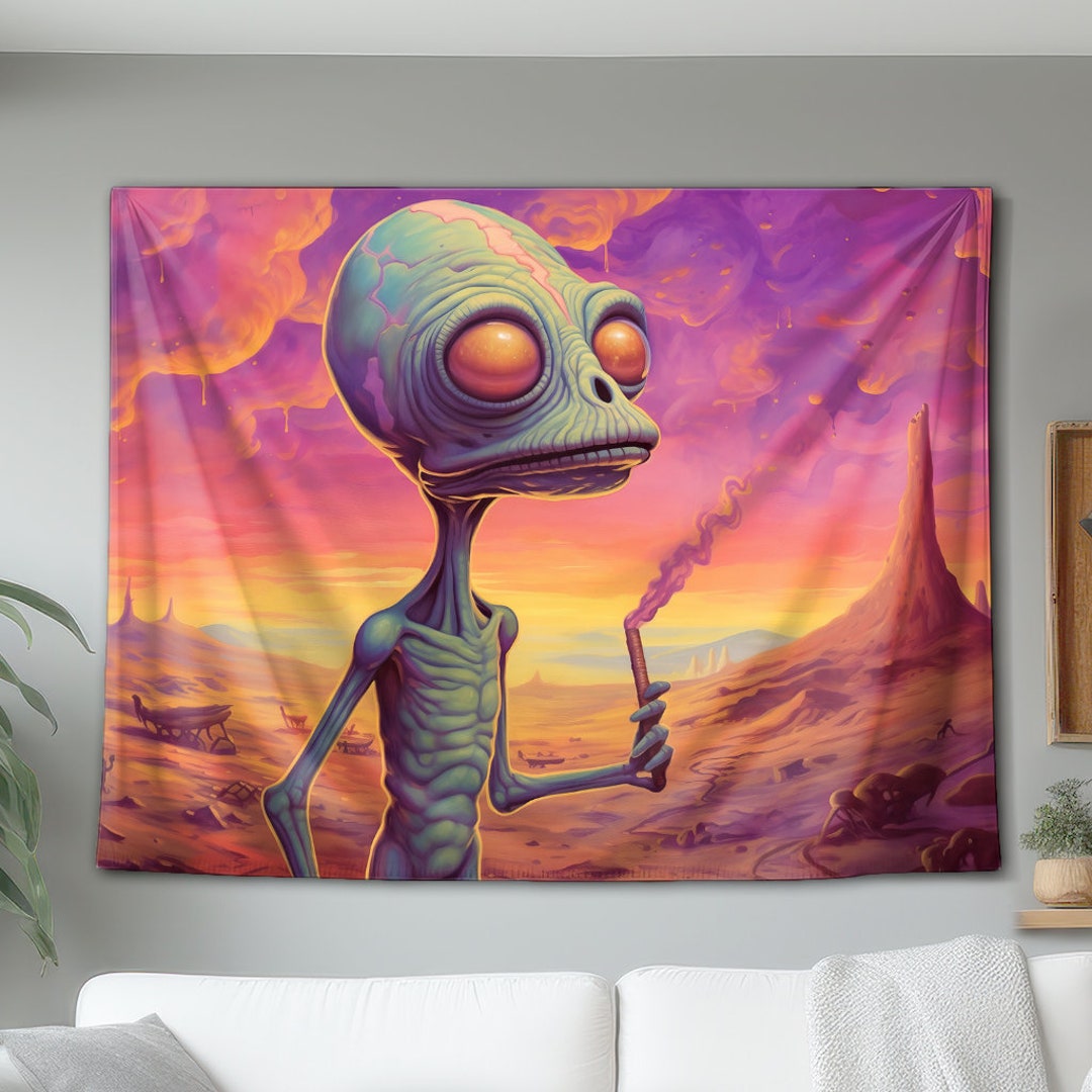 Trippy Alien Smoking in A Surreal Exotic World Wall Tapestry, Hanging ...