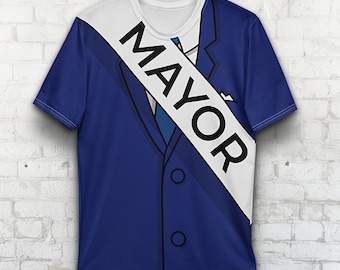 Mayor Quimby Costume T-Shirt, The Simpsons, Character All Over TShirt, Men Women Ultra Cotton Tee