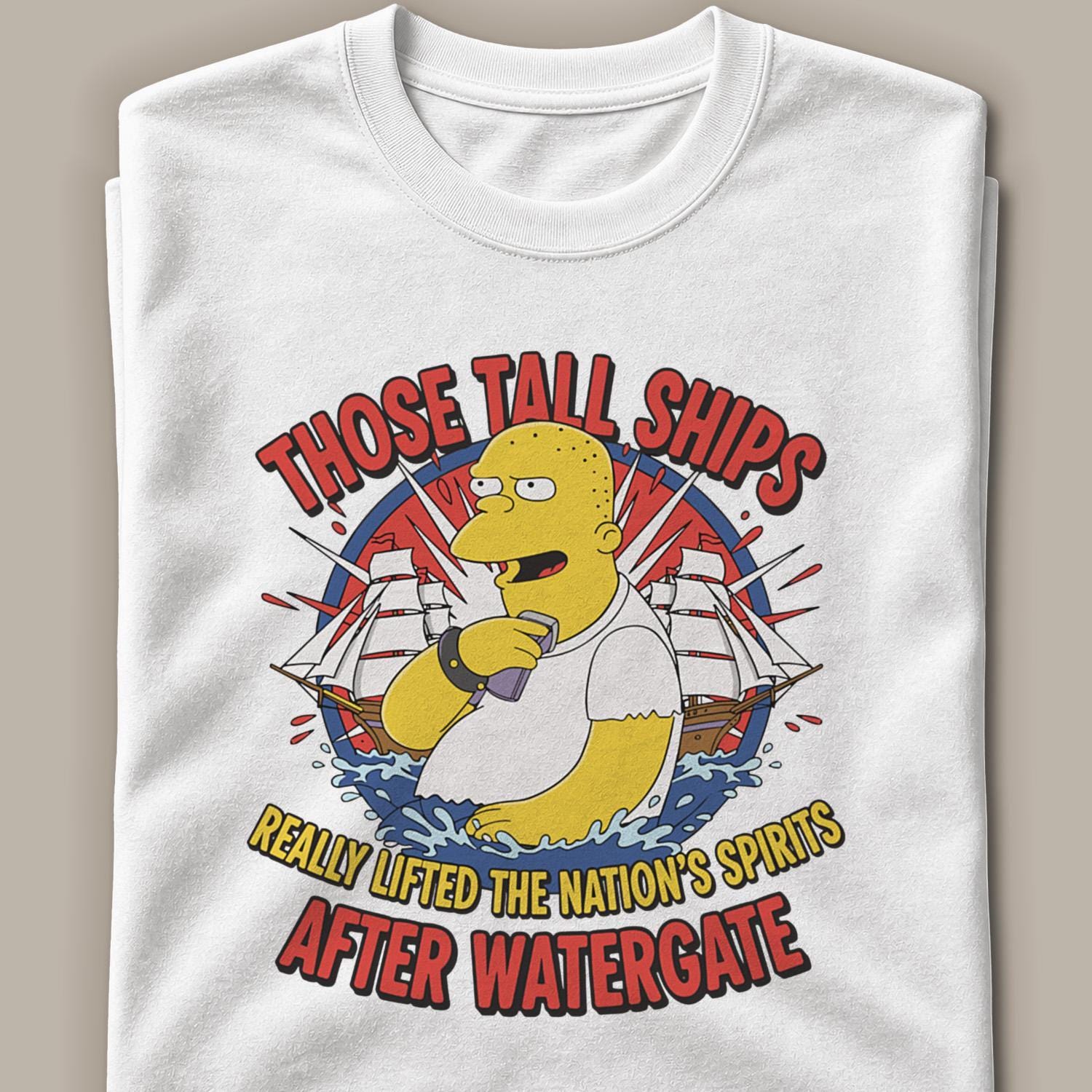 SIMPSONパンチングレザーTシャツ　LL Those Tall Ships Really Lifted the Nation's Spirits After